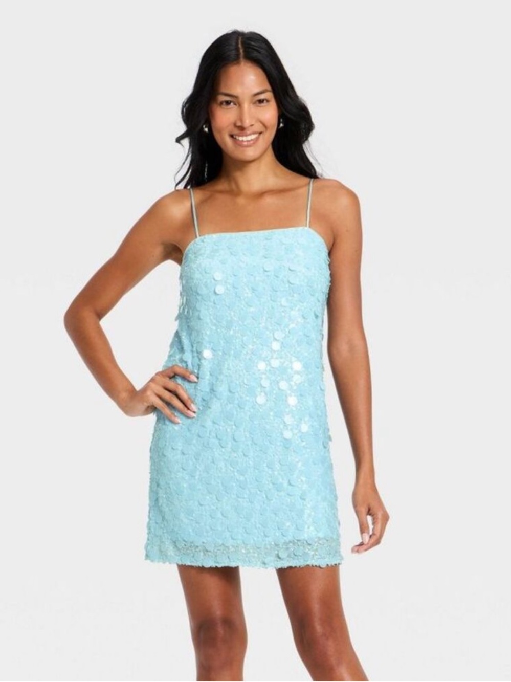 Light Blue Sequin Cocktail Party Dress